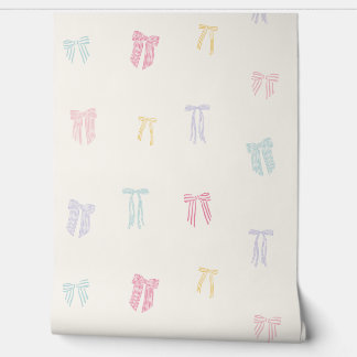 Streifen Coquette Bows minz rosa gelbe Lila Creme Tapete