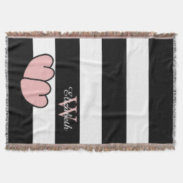 STREIFEN DES CHIC-THROW_PINK HEARTS/BLACK/WHITE DECKE