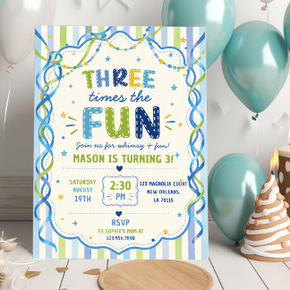 Streifen Dreimal So Viel Spaß Bunter Geburtstag Einladung