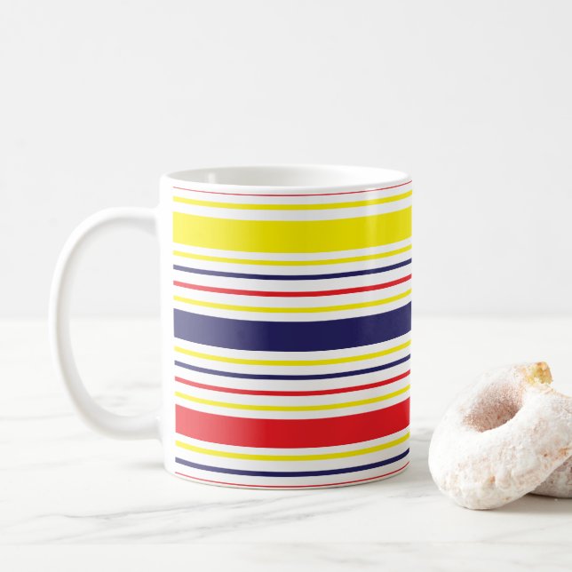 Streifen Gelb blau rot Kaffeetasse (Mit Donut)