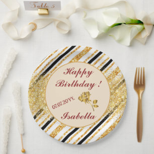 Streifen Gold Glitter Schwarz Boho Beliebte Kollek Pappteller