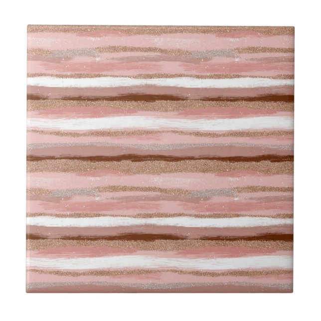Streifen Gold Glitzer Rosa Keramik Tile Fliese (Vorderseite)