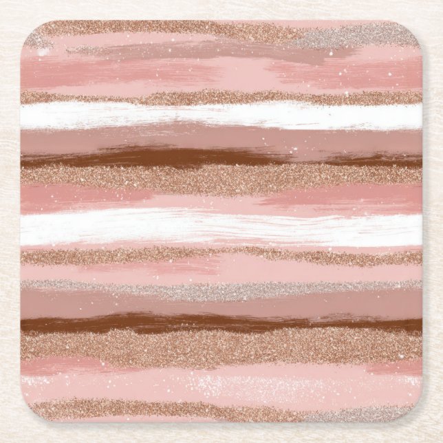 Streifen Gold Glitzer Rosa Paper Untersetzer (Vorderseite)