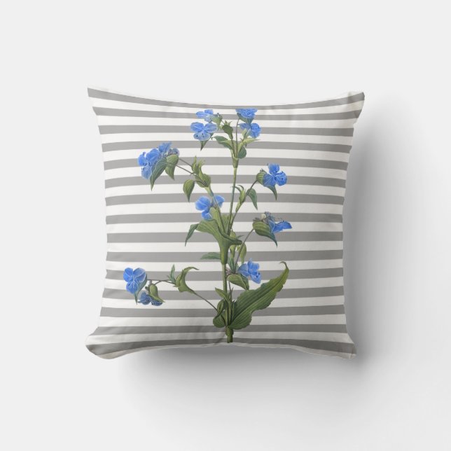 Streifen grau Blaue Blume Doppelkissen Kissen (Vorderseite)