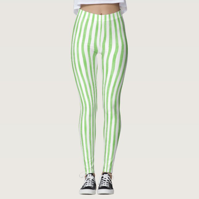 Streifen grün und weiß leggings (Vorderseite)