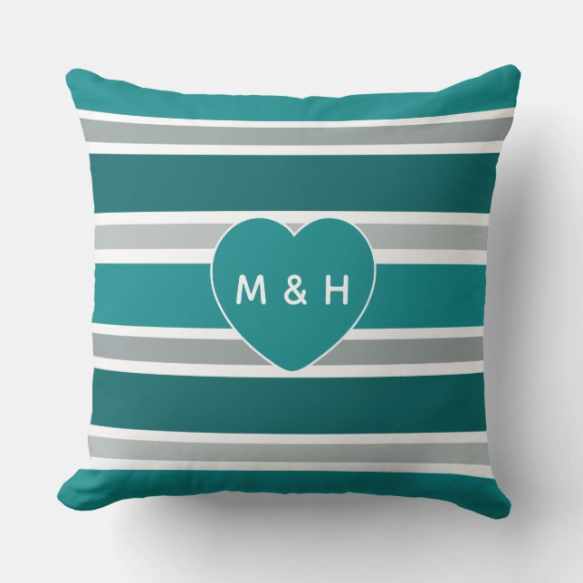 Streifen & Heart Custom Monogram throw Kissen (Vorderseite)