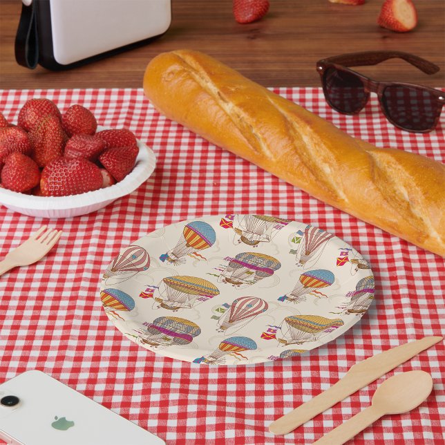 Streifen-Heißluftballons Pappteller (Von Creator hochgeladen)