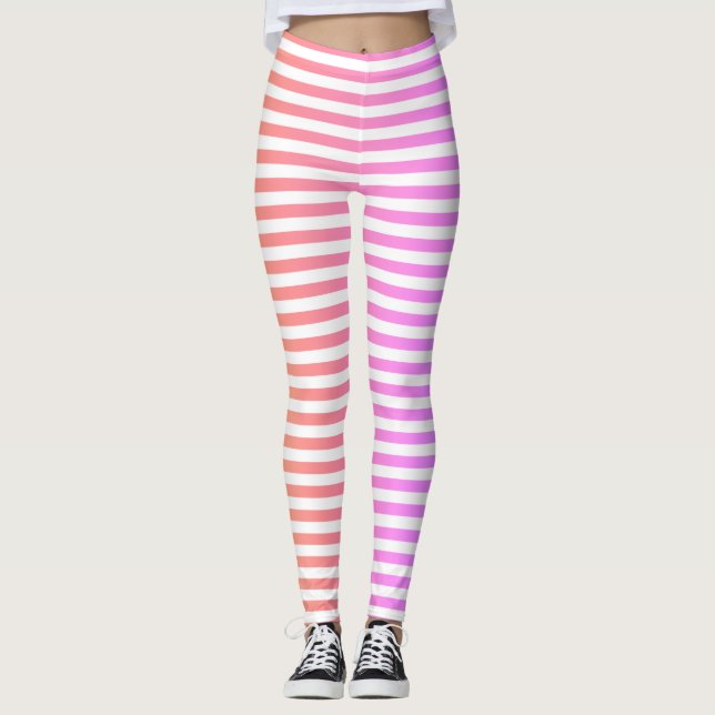 Streifen horizontal rosa Pfirsichfarben Leggings (Vorderseite)