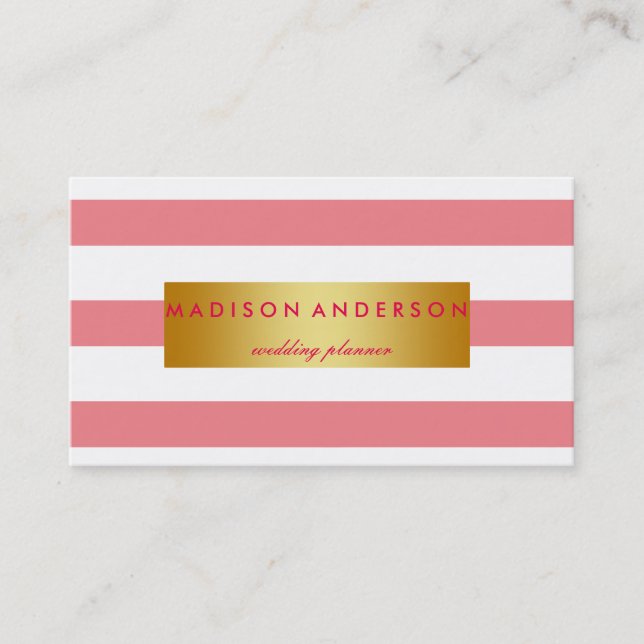 Streifen in Gold, rosa und weiß Visitenkarte (Vorderseite)