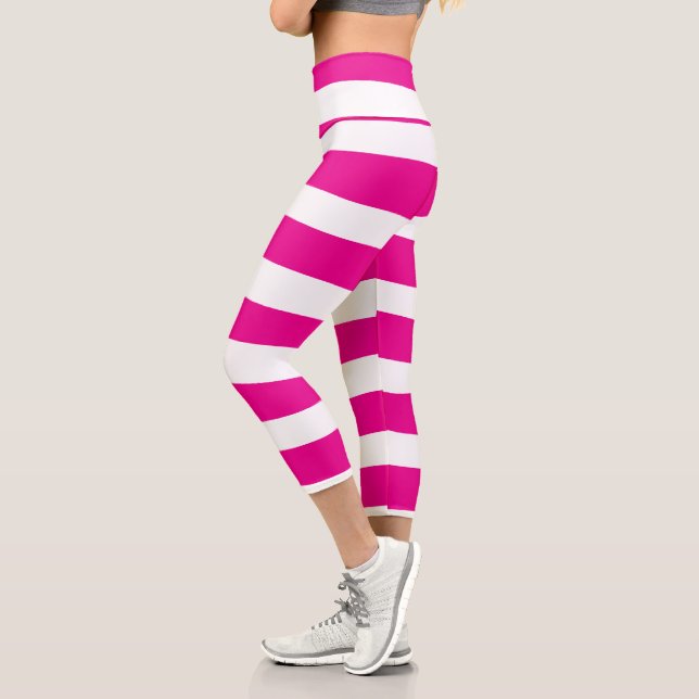 Streifen in Magenta und Weiß Capri Leggings (Links)