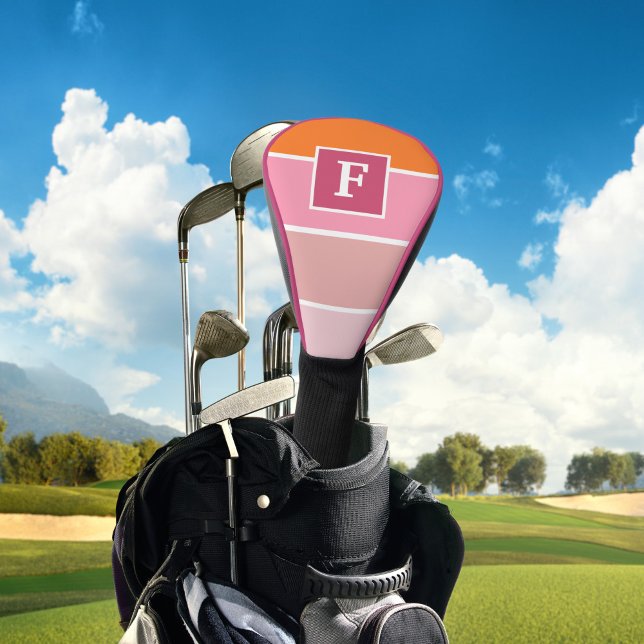 Streifen in rosa, weiß und orange mit Monogramm Golf Headcover (monogrammed driver head cover in pink and orange)