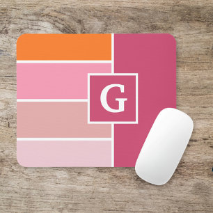 Streifen in rosa, weiß und orange mit Monogramm Mousepad