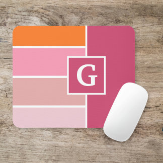 Streifen in rosa, weiß und orange mit Monogramm Mousepad