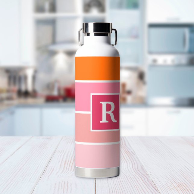 Streifen in rosa, weiß und orange mit Monogramm Trinkflasche (Von Creator hochgeladen)