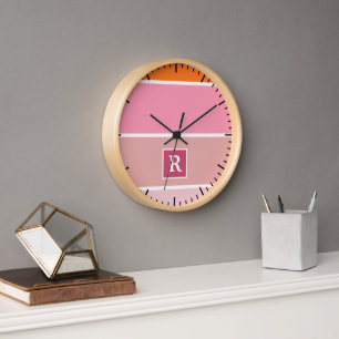 Streifen in rosa, weiß und orange mit Monogramm Uhr