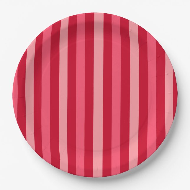 Streifen in Rot und Rosa Pappteller (Vorderseite)