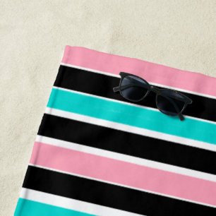 Streifen in Schwarz, Pink und Blau Strandtuch