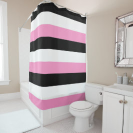 Streifen in Schwarz, Weiß und Rosa Duschvorhang