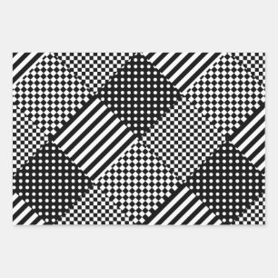 Streifen Karo Harlekin Punkte Mischdesign Geschenkpapier Set
