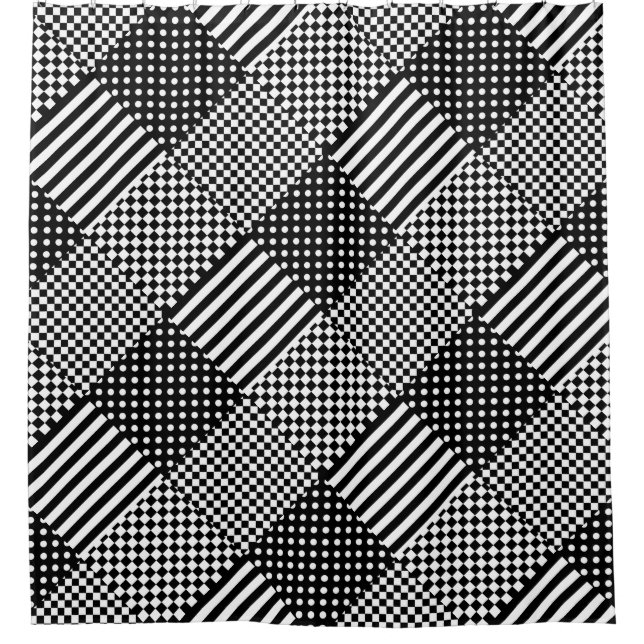 Streifen Karo Harlequin Polka Dots Mixed Design Duschvorhang (Vorderseite)