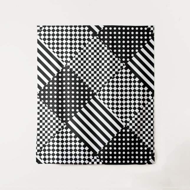 Streifen Karo Harlequin Polka Dots Mixed Design Wandteppich (Vorderseite)