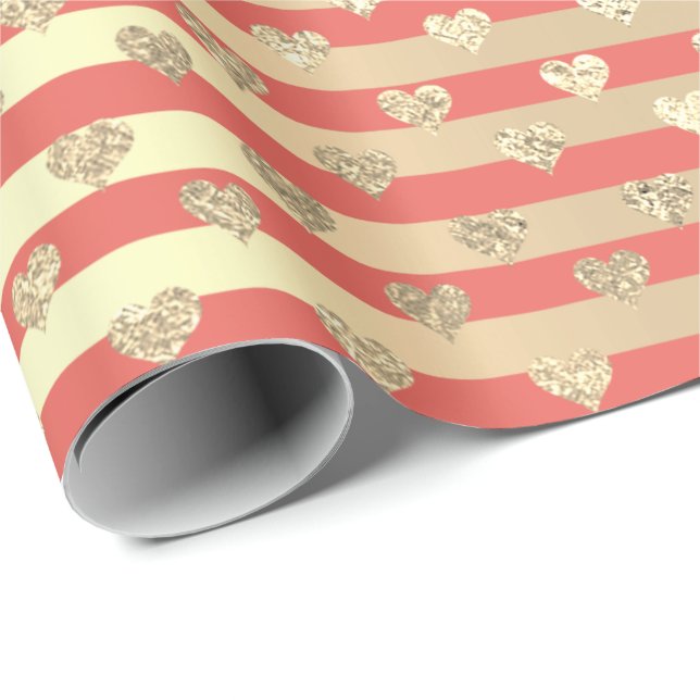 Streifen Lines Herz Champaigne Gold Cornflakes Pea Geschenkpapier (Rolleneckpunkt)
