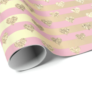 Streifen Lines Herz Champaigne Gold Pink Pastell Geschenkpapier
