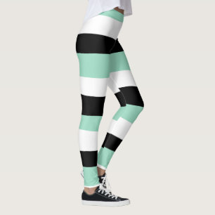 Streifen - Minze grün, weiß und schwarz Leggings