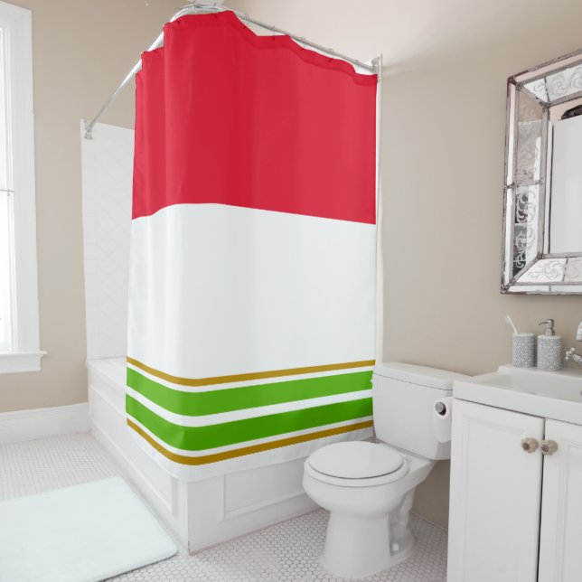 Streifen mit breiter, hellroter, grüner Kante Duschvorhang (Beispiel)