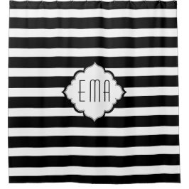 Streifen mit schwarzer und weißer Geometrie Duschvorhang