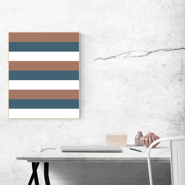 Streifen Mocha Aquamarin White Poster (A poster of brown, white and teal stripes.)