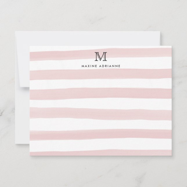 Streifen Monogram Blush Pink Wasserfarbe Moderne F Mitteilungskarte (Vorderseite)