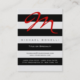 Streifen Monogram Red Calligraphy Business Card Visitenkarte