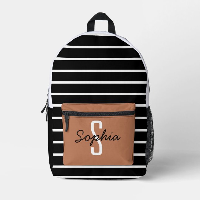Streifen Monogramm Handschrift Name schwarz Karame Bedruckter Rucksack (Vorderseite)