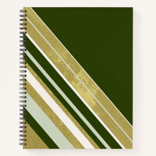 Streifen Moss Green Gold Creme auf Dunkelgrün Notizbuch