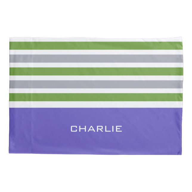 Streifen Muster benutzerdefinierte Monogramm-Pillo Kissenbezug (Rückseite)