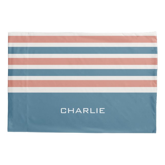 Streifen Muster benutzerdefinierte Monogramm-Pillo Kissenbezug (Rückseite)