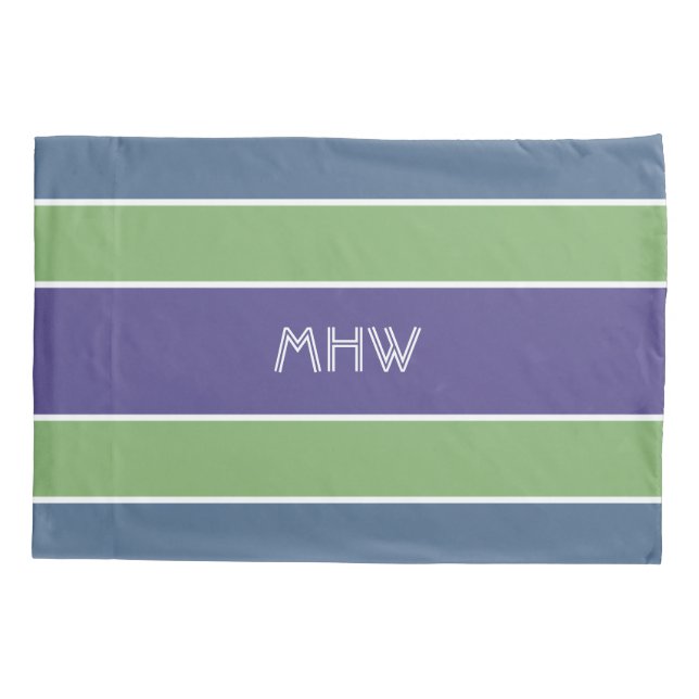 Streifen Muster benutzerdefinierte Monogramm-Pillo Kissenbezug (Rückseite)