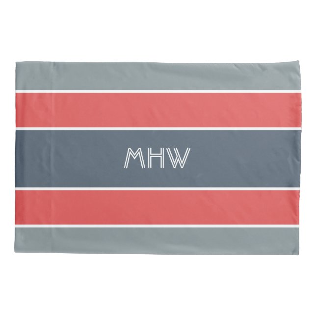 Streifen Muster benutzerdefinierte Monogramm-Pillo Kissenbezug (Rückseite)