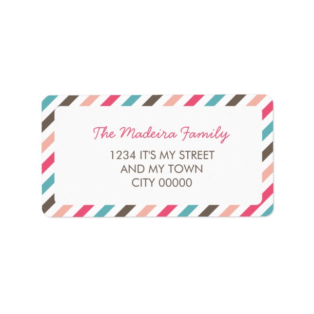 Streifen Muster Blau Pink Braun Diagonal Streifen Adressaufkleber (Vorne)