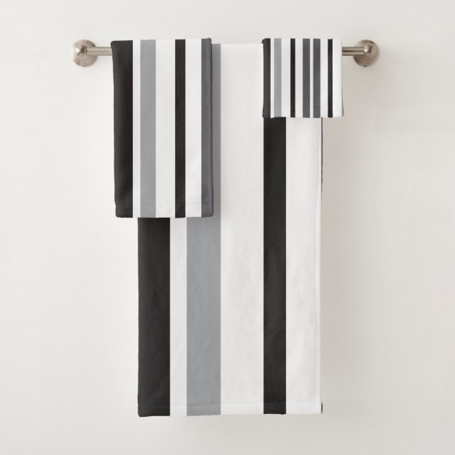 Streifen Muster Grau Weiß Schwarz Badhandtuch Set (Insitu)