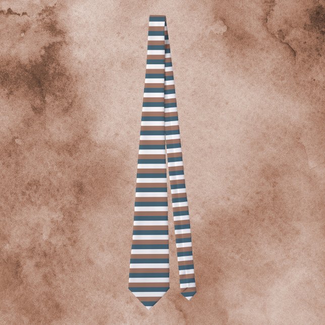 Streifen Muster Mocha Brown Aquamarin White Krawatte (A tie with mocha brown, teal and white stripes)