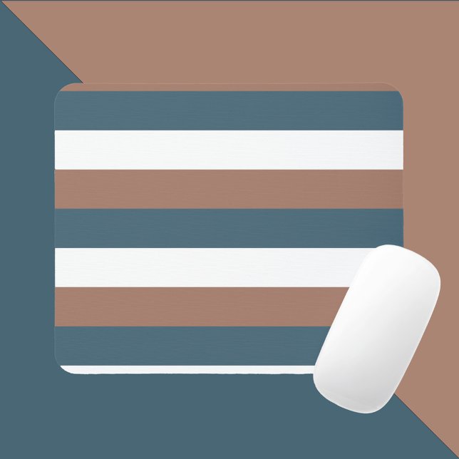 Streifen Muster Mocha Brown Aquamarin White Mousepad (A mousepad with mocha brown, teal and white stripes)