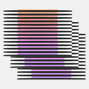 Streifen Muster Multicolor Schwarz-weiß rosa Lila Geschenkpapier Set