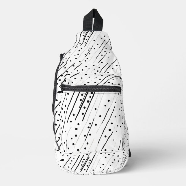 Streifen oder Polka-Punkte, schwarz, weiß, grau Crossbody Bag (Vorderseite)