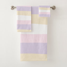 Streifen - Pastellrosa, gelb und Lila Badhandtuch Set
