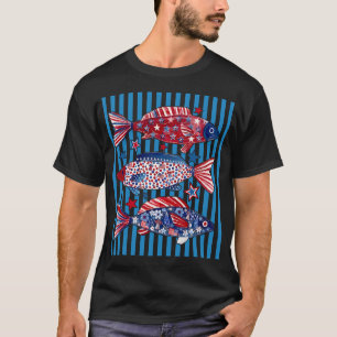 Streifen Patriotischer Fisch T-Shirt