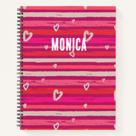 Streifen Pink White Hearts Personalisiert Notizbuch