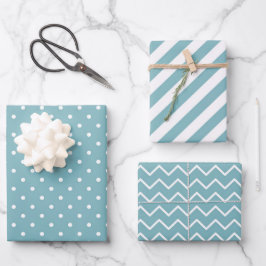 Streifen Polka Dot Zig Zag Muster Aquamarin Blue Geschenkpapier Set