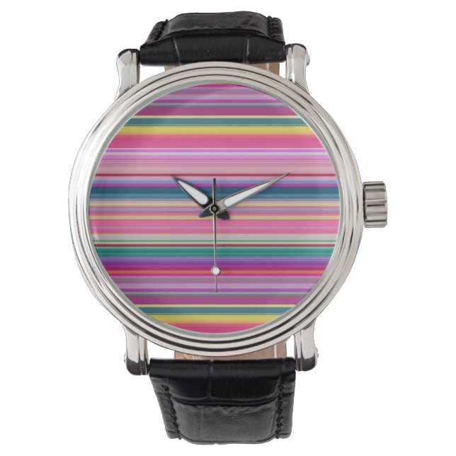 Streifen Retro multicolors Armbanduhr (Vorderseite)